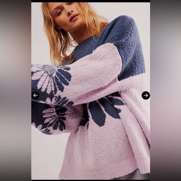 NWT Free People Oversized Chunky Daisy In Bloom Sweater Blue Lilac Women’s SM - Picture 4 of 8